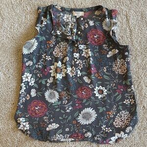LOFT Dark Floral Ruffle Top
